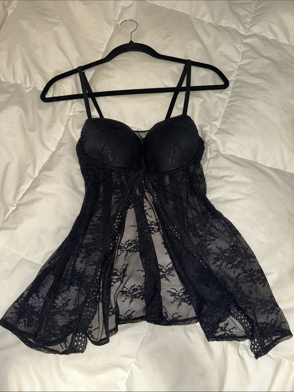 La SENZA Black Lace Babydoll Chemise with Underwire